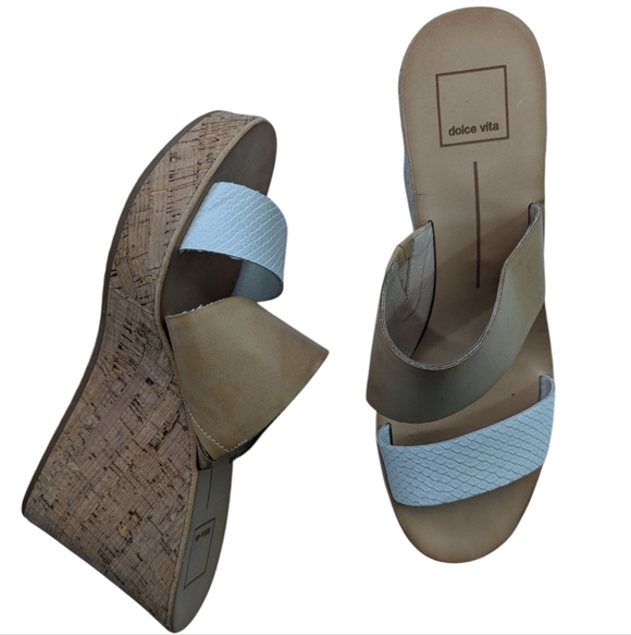 Dolce Vita Shoes - Dolce Vita White Tan Cork Wedge Platform Mule Sandal Shoe Size 9